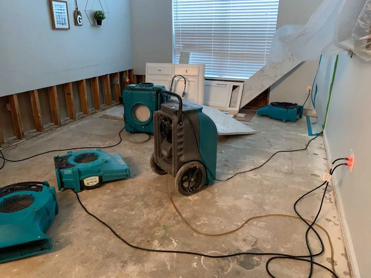 Dehumidifier in flood-cut room for Water Damage Restoration in Parker
